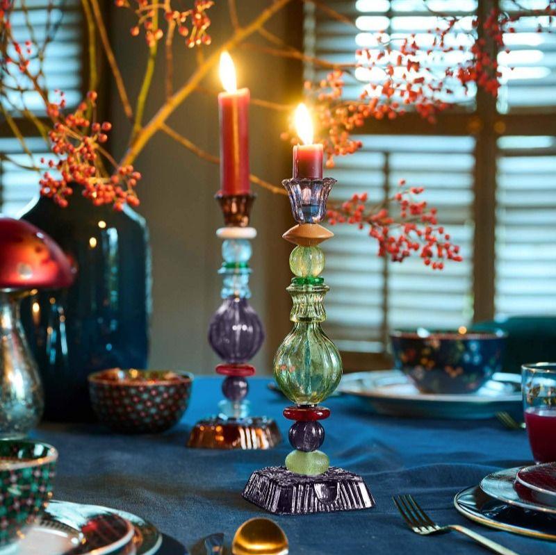 CANDLE HOLDER-GLASS BEAD-GREEN