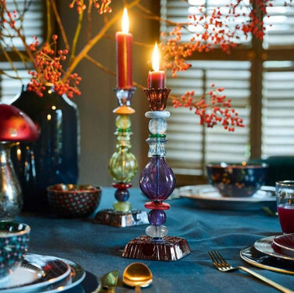 CANDLE HOLDER-GLASS BEAD-BLUE