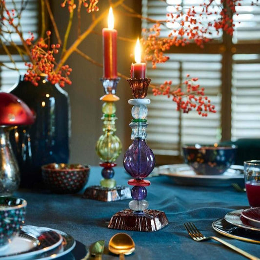 CANDLE HOLDER-GLASS BEAD-BLUE