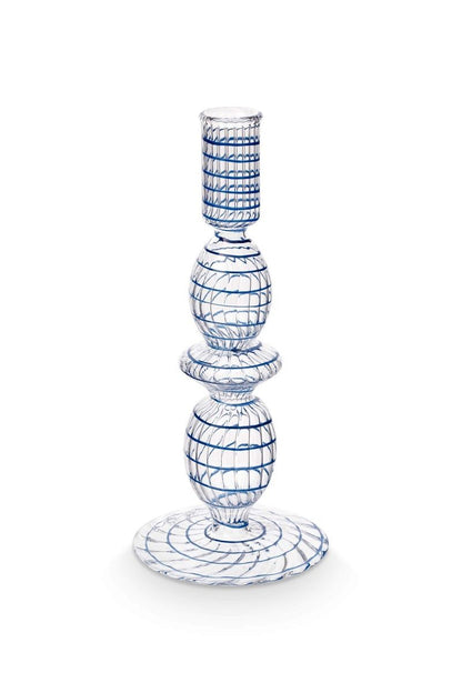 CANDLE HOLDER-GLASS SWIRL DARK BLUE 20 CM