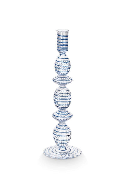 CANDLE HOLDER-GLASS SWIRL DARK BLUE 28 CM