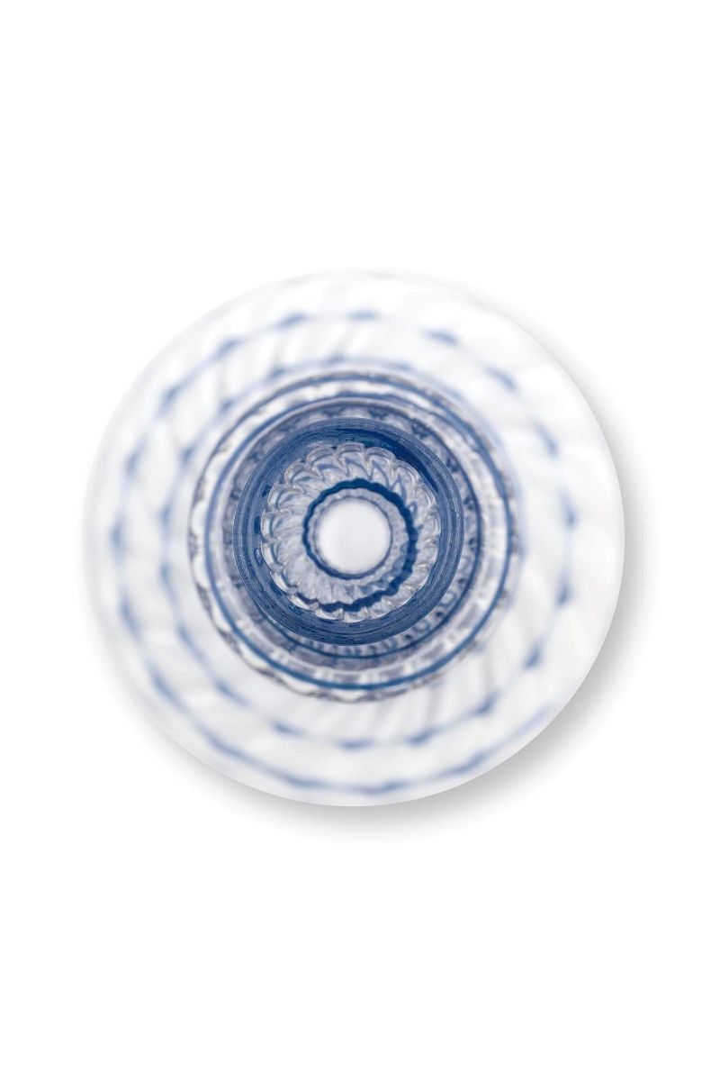 CANDLE HOLDER-GLASS SWIRL DARK BLUE 28 CM