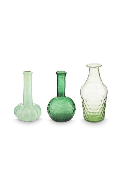VASES-SMALL GLASS VASES SOFT GREEN-SET OF 3