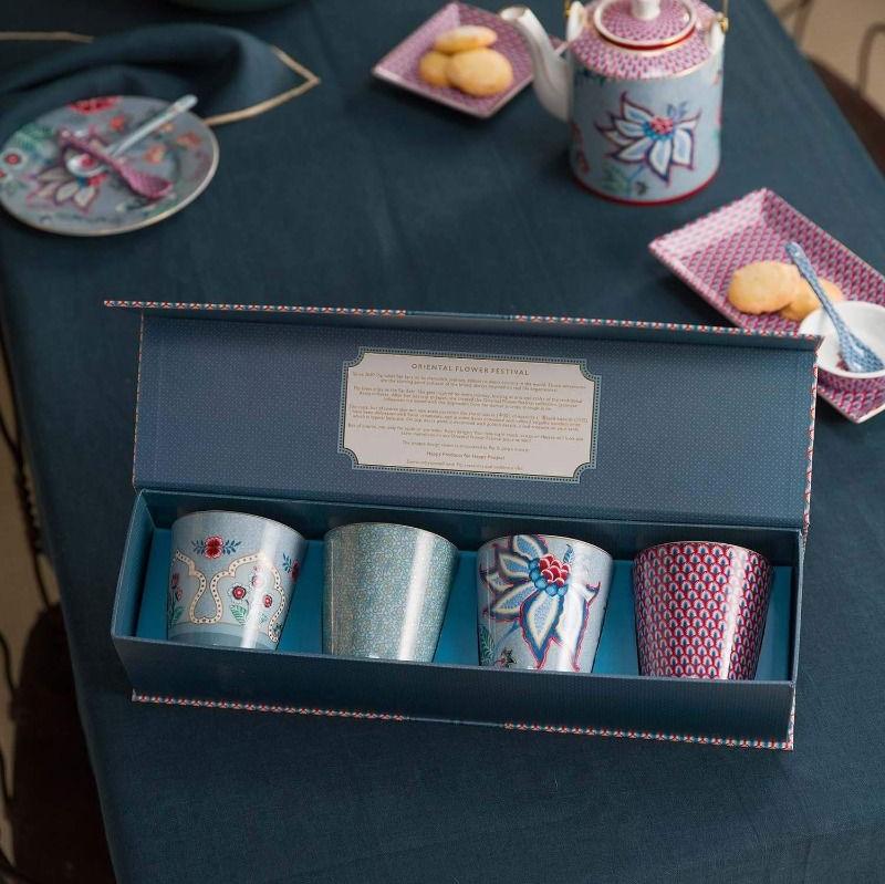 MUGS-ORIENTAL FLOWER FESTIVAL SET OF 4-BLUE