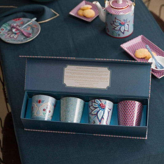 MUGS-ORIENTAL FLOWER FESTIVAL SET OF 4-BLUE