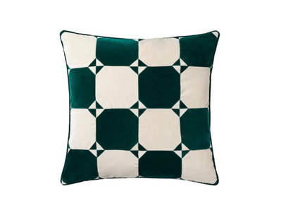 CUSHION-JUNIPER-55X55-VELVET-D.WHITE/EMERALD