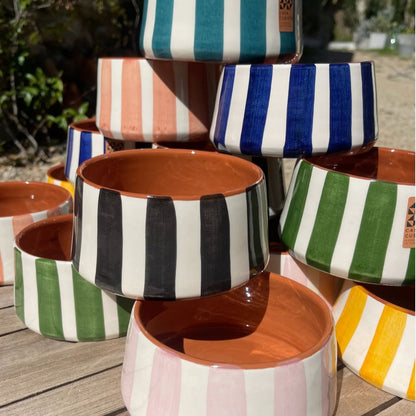 BOWL-BOLD STRIPE LARGE TAPERED BOWL-SAGE