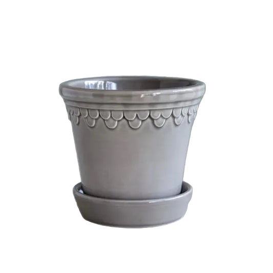 PLANT POT-COPENHAGEN GLAZED POT & SAUCER-PEARL GREY-DIAM.25 CM