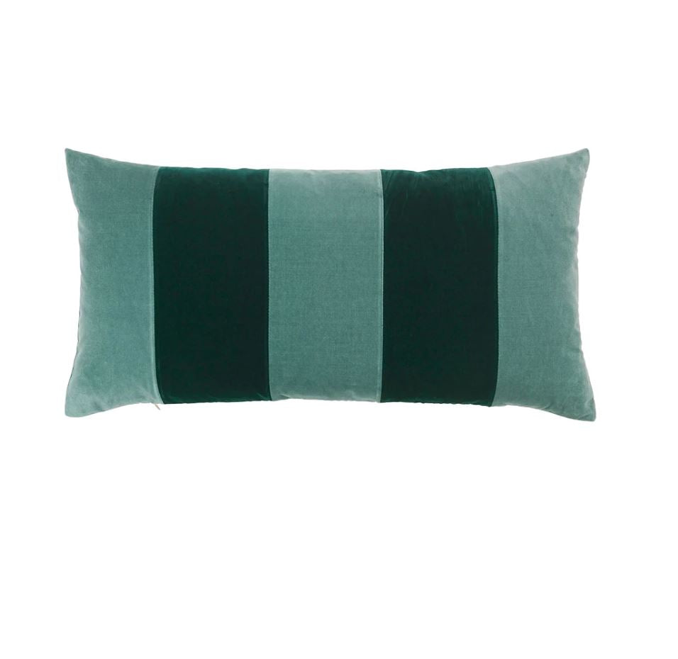 Stripe 40x80 cm velvet cushion-pale blue/emereald