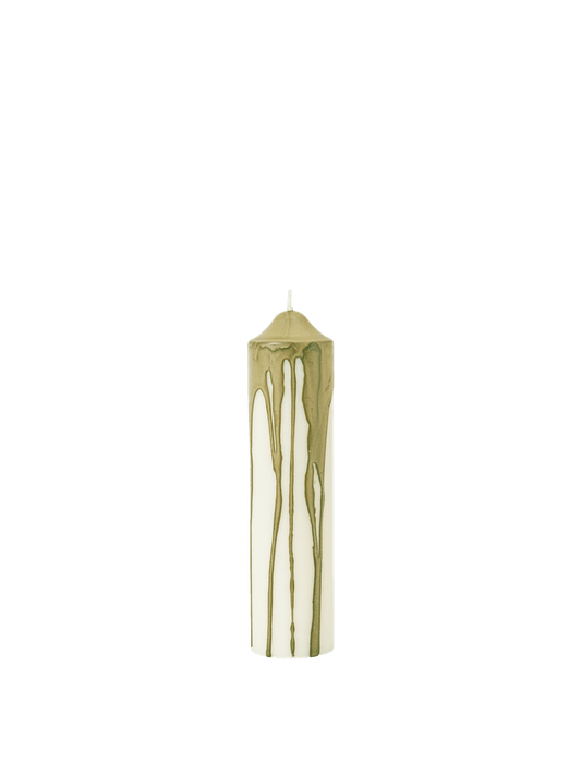 CANDLE-DRYP PILLAR CANDLE H20-OLIVE GREEN