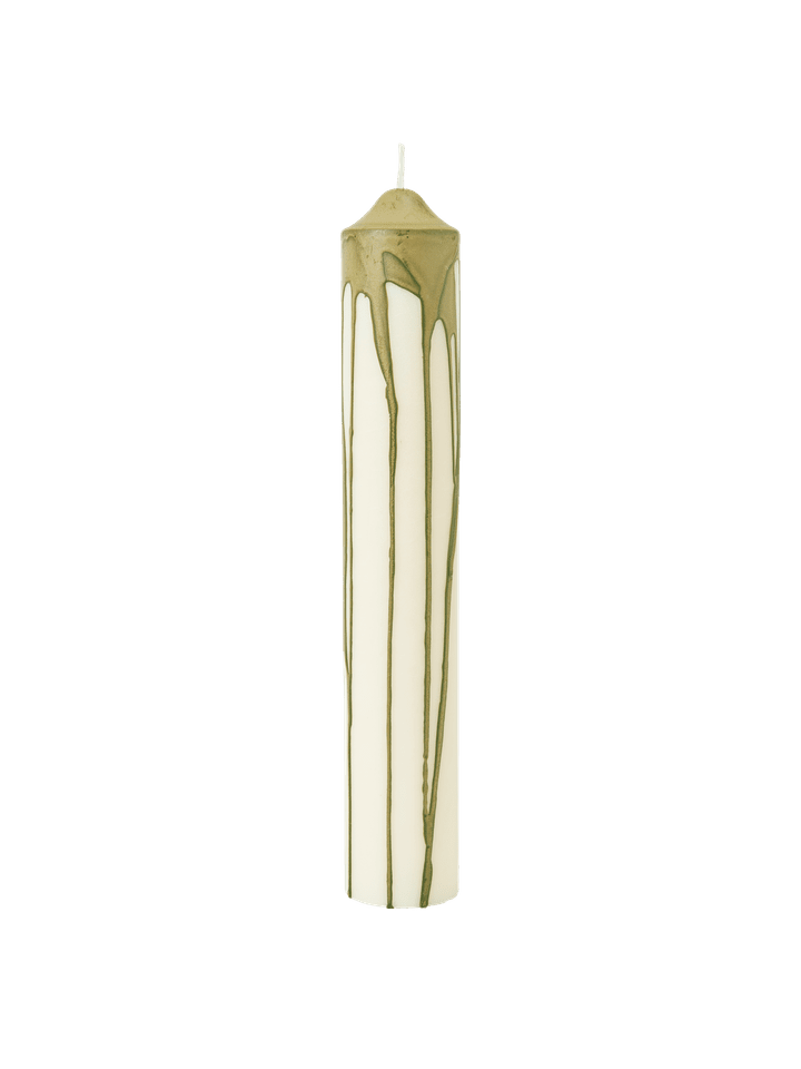 CANDLE-DRYP PILLAR CANDLE H30-OLIVE GREEN
