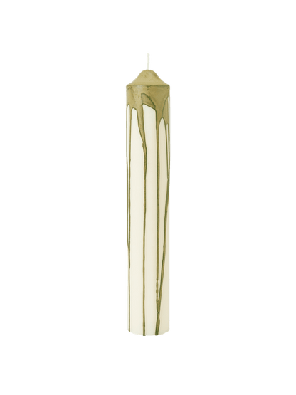 CANDLE-DRYP PILLAR CANDLE H30-OLIVE GREEN