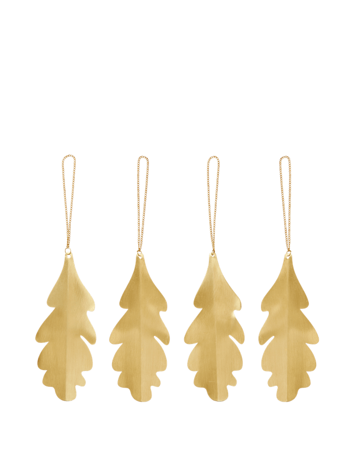 ORNAMENT-OAK LEAF BRASS ORNAMENTS-SET OF 4