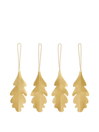 ORNAMENT-OAK LEAF BRASS ORNAMENTS-SET OF 4