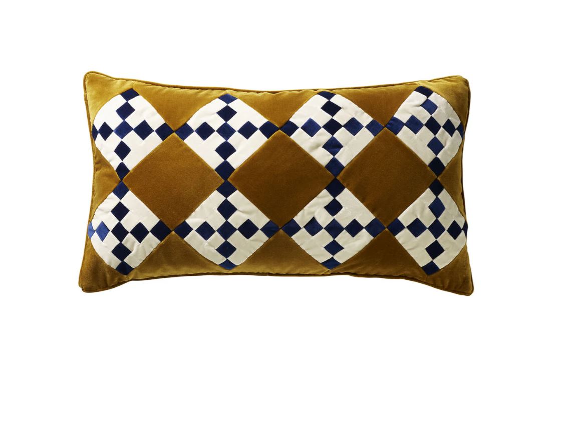 CUSHION-LILLIAN 40X70-VELVET-CARAMEL/D.WHITE/D.BLUE