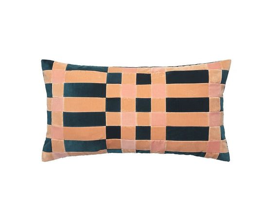 CUSHION-NELLIE 40x70CM VELVET-PETROL/PALE ROSE