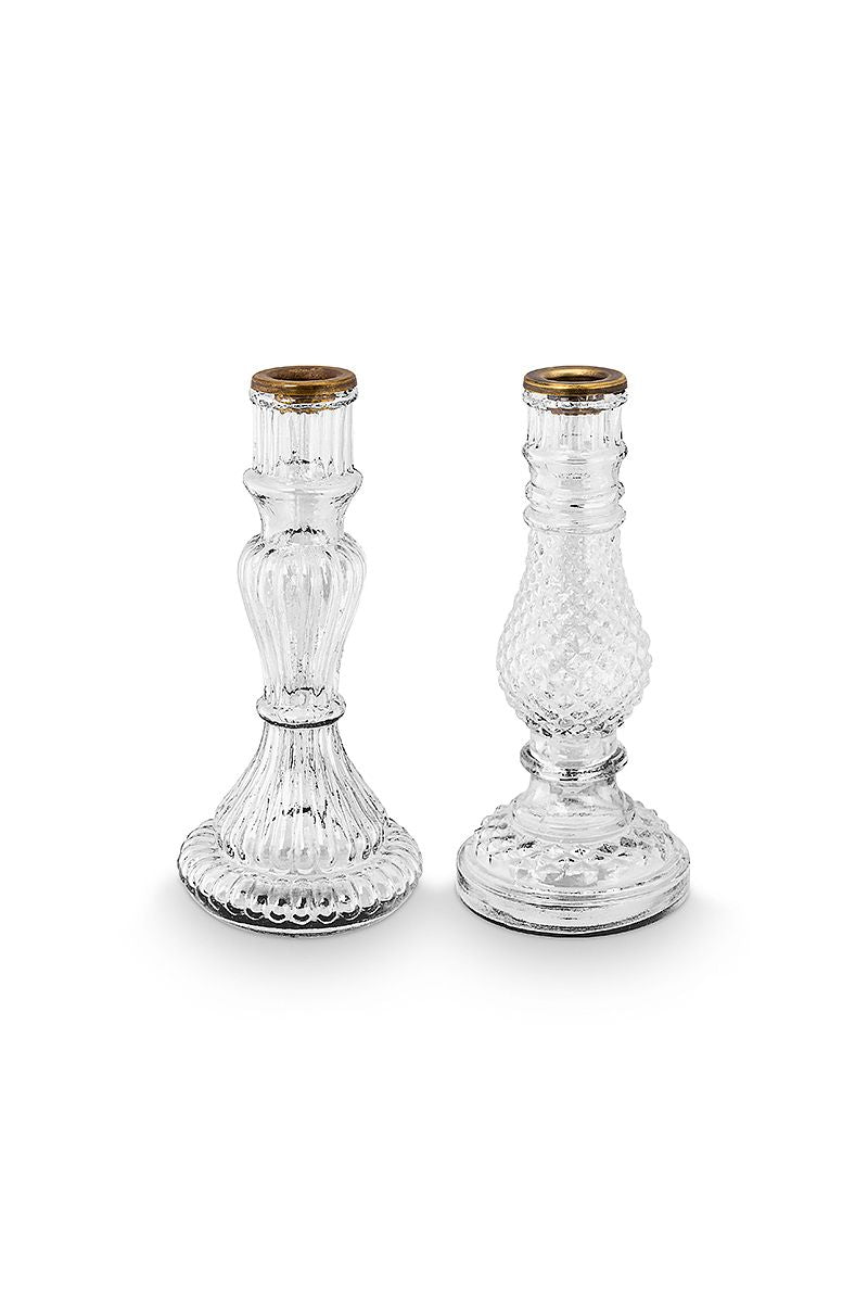 CANDLEHOLDERS-SET OF 2-CLEAR GLASS