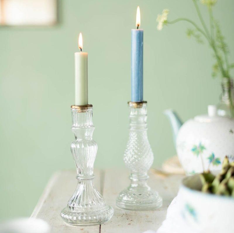 CANDLE HOLDERS-SET OF 2-CLEAR GLASS