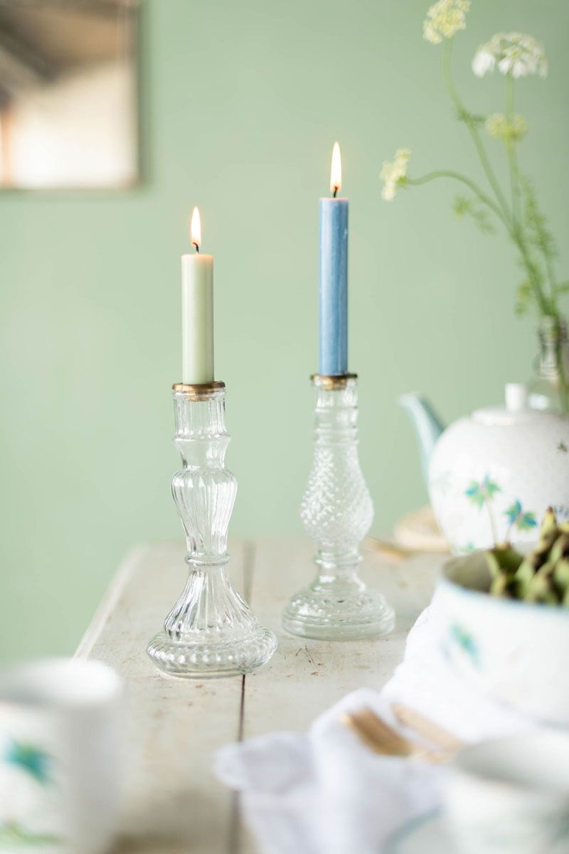 Set/2 Candle Holders Clear Glass