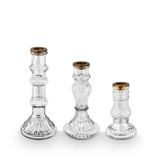 CANDLE HOLDERS- SET OF 3-CLEAR GLASS - Fabrica