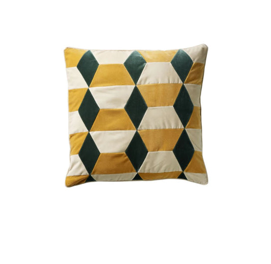 CUSHION-SUSAN-55X55-VELVET-BARLEY/D.WHITE/PEACOCK