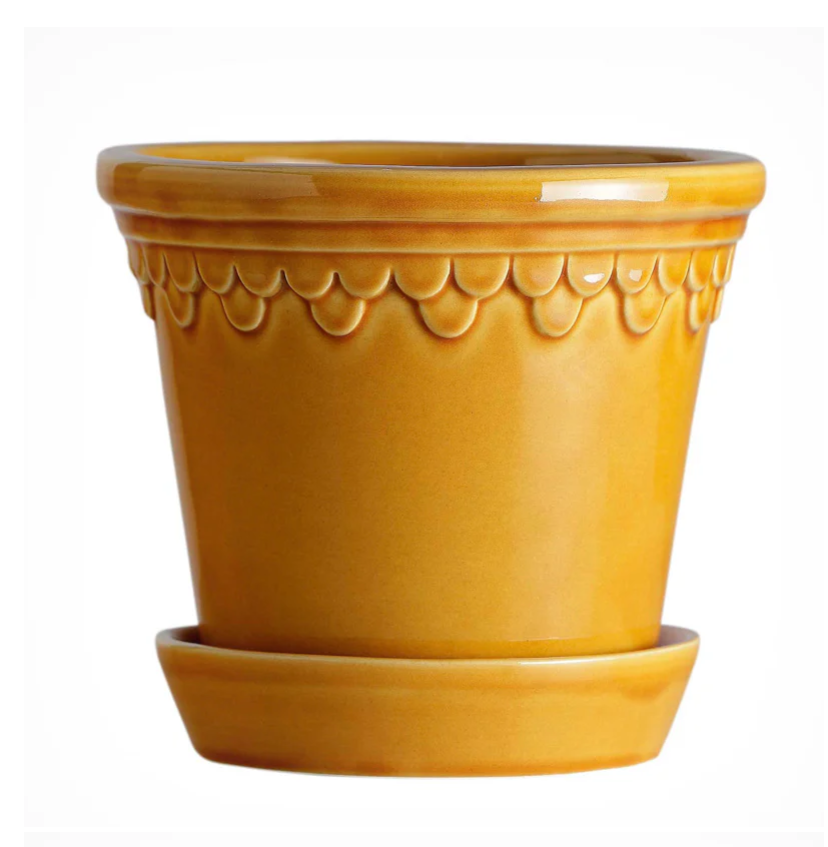 PLANT POT-COPENHAGEN GLAZED POT & SAUCER-YELLOW AMBER-DIAM.25CM