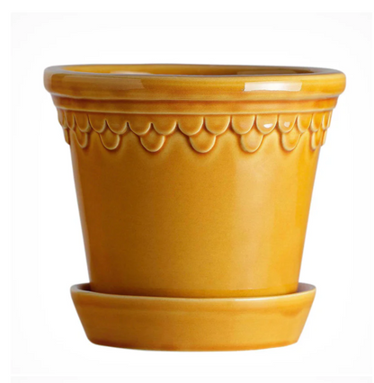 PLANT POT-COPENHAGEN GLAZED POT & SAUCER-YELLOW AMBER-DIAM.25CM