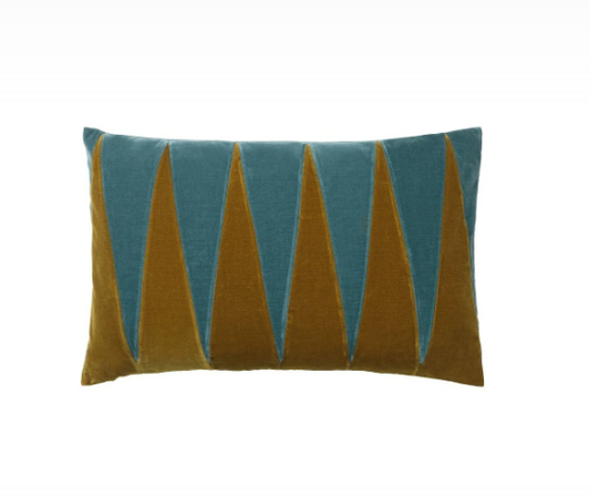 CUSHION-PAULA 40X60CM VELVET-CARAMEL/PALE BLUE