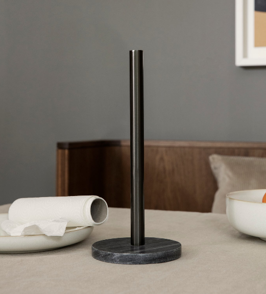 PAPER TOWEL HOLDER-BLACK BRASS + MARBLE
