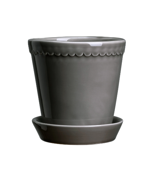 PLANT POT-COPENHAGEN GLAZED POT & SAUCER-PEARL GREY-DIAM.21 CM