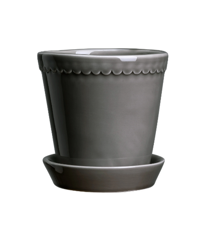 PLANT POT-COPENHAGEN GLAZED POT & SAUCER-PEARL GREY-DIAM.21 CM