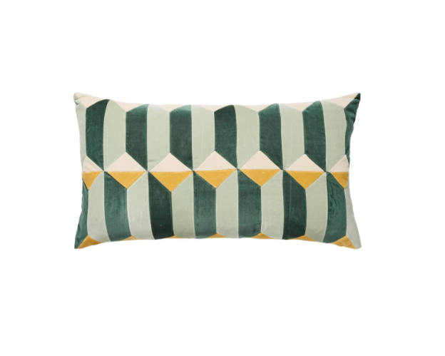 CUSHION-VICTORIA-40X70-VELVET-PEACOCK/MINT/D.WHITE/BARLEY