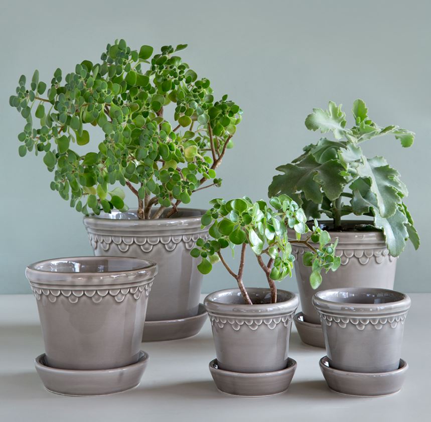 PLANT POT-COPENHAGEN GLAZED POT & SAUCER-PEARL GREY-DIAM.21 CM