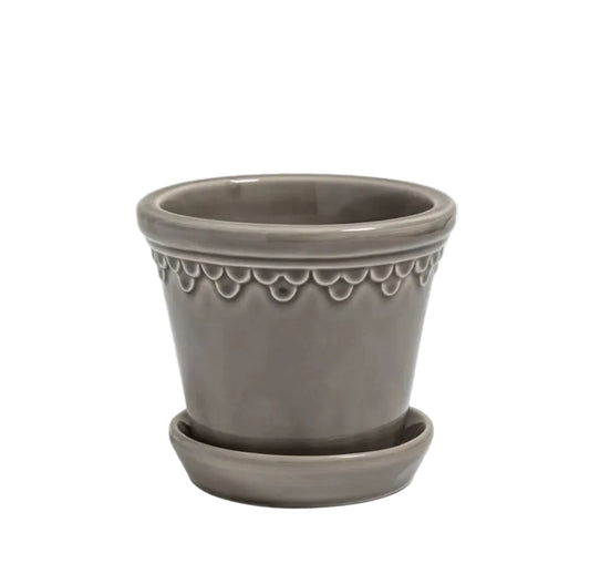 PLANT POT-COPENHAGEN GLAZED POT & SAUCER-PEARL GREY-DIAM.21 CM