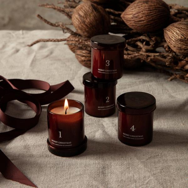 CANDLES-SCENTED ADVENT CANDLES-SET OF-RED BROWN