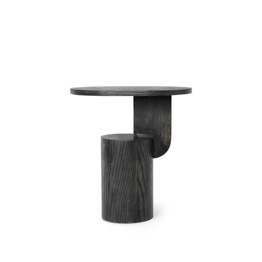 Modern side table with cylindrical base and rectangular top on a white background