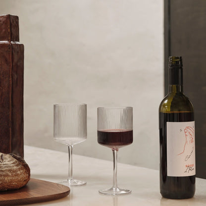 GLASSES-RIPPLE RED WINE GLASSES-CLEAR-SET OF 2