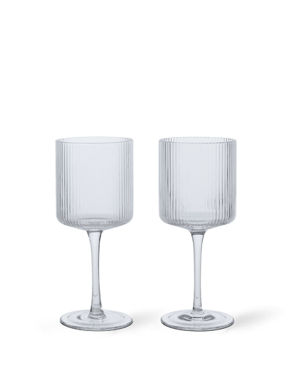 GLASSES-RIPPLE WHITE WINE GLASSES-CLEAR-SET OF 2