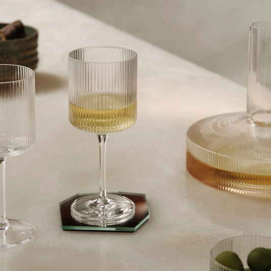 GLASSES-RIPPLE WHITE WINE GLASSES-CLEAR-SET OF 2