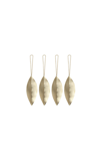 CHRISTMAS ORNAMENTS-LEAF BRASS SET OF 4