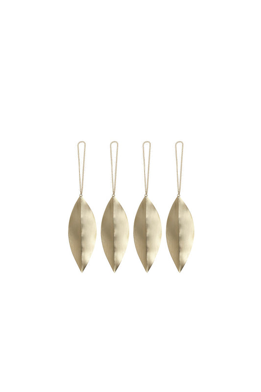 CHRISTMAS ORNAMENTS-LEAF BRASS SET OF 4