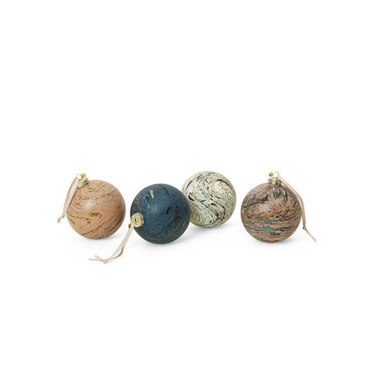 CHRISTMAS BAUBLES-GLASS MARBLE EFFECT BAUBLES-LARGE-SET OF 4-MIXED