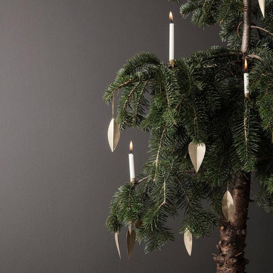 CHRISTMAS ORNAMENTS-LEAF BRASS SET OF 4