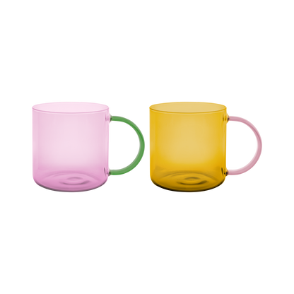 MUG-GLASS MUGS FRED-ROSE/YELLOW-SET OF 2
