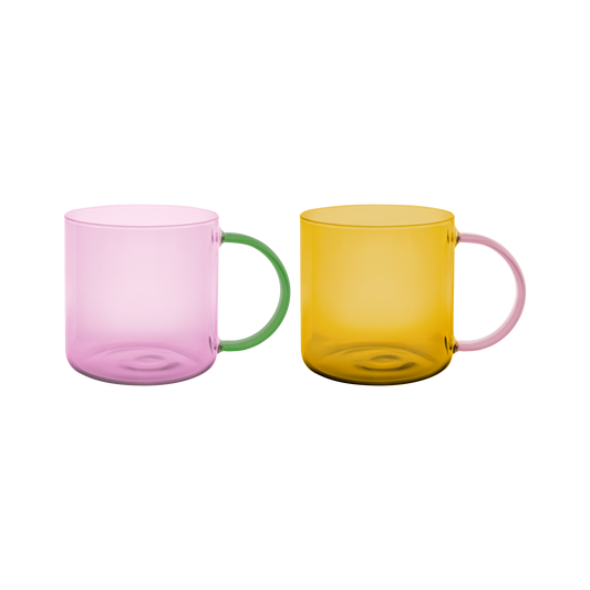 MUG-GLASS MUGS FRED-ROSE/YELLOW-SET OF 2
