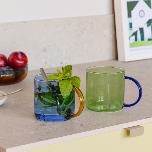 MUG-GLASS MUGS FRED-GREEN/BLUE-SET OF 2