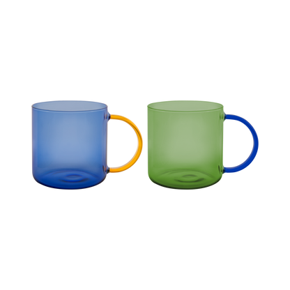 MUG-GLASS MUGS FRED-GREEN/BLUE-SET OF 2