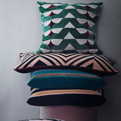 CUSHION-BRIE-55X55-VELVET-D.RED/D.WHITE/BASIL