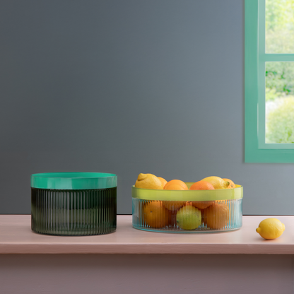 BOWL-GLASS BOWL GROOVE-GREEN