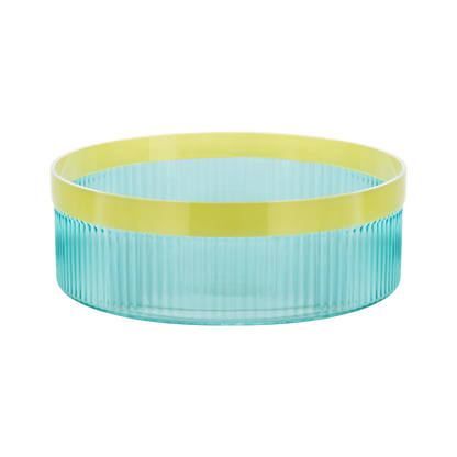 BOWL-GLASS BOWL GROOVE-BLUE